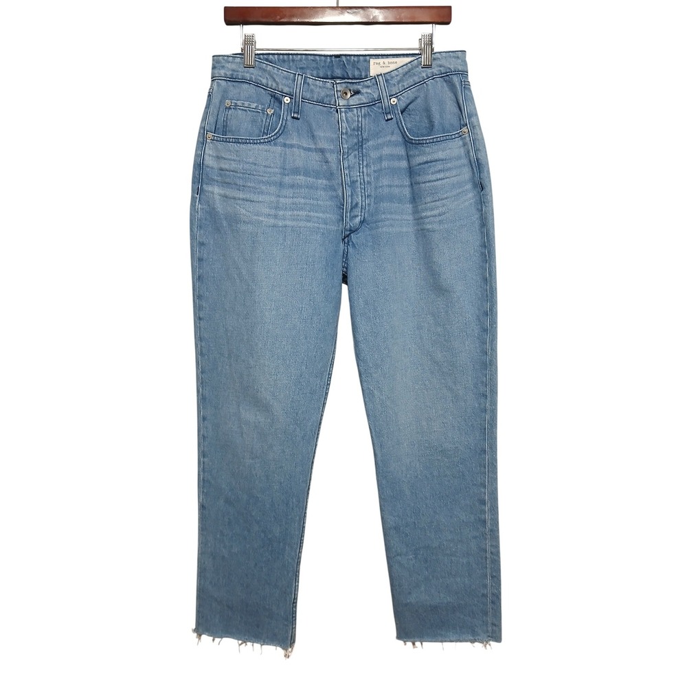 Rag & Bone Nina High-Rise Ankle Cigarette Jeans Poppy Blue Raw Hem 30